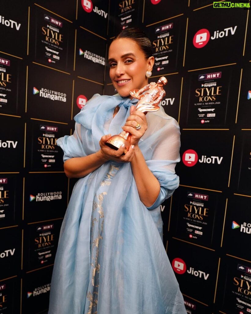 Neha Dhupia Instagram - Thank you @realbollywoodhungama for awarding me with THE MOST STYLISH MOULDBREAKING TALENT OF THE YEAR - FEMALE … When I was leaving home last night all dressed in my ice 🧊 blue outfit our baby girl said “ma you look like , ELSA “ … and I smiled back and said this Elsa Wil be home soon and tuck into bed with you. ♥️ Between being a princess in my baby girls eyes and breaking moulds jus by not trying to fit into any is where the magic 🪄 happens. . . Be urself , caus eventually that’s all that matters. Thank you @realbollywoodhungama @rohitkhilnani Neeraj sir @idohungama , Suleimaan sir @suleman_mobhani , Ryan @z3_us and the entire team for working tirelessly and putting up such a great show … this award means so much. 👗- @reik.studio 💄 - @sonicsmakeup @fouzikazi_makeupndhair @kapilcharaniya 📸