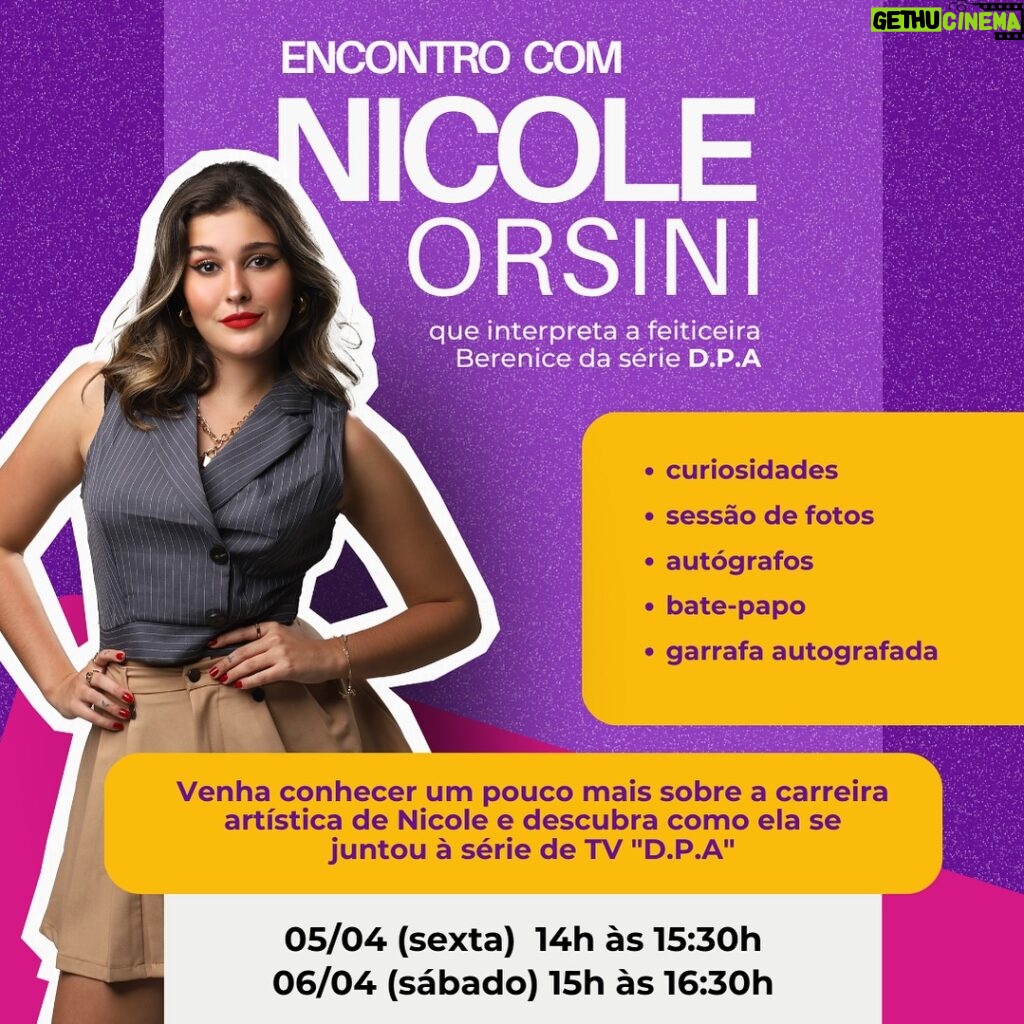 Nicole Orsini Instagram - Garanta seu ingresso 🎫 para interagir com a atriz @nicoleorsini que interpreta a feiticeira Berenice da Série D.P.A ✨ e faz a peça @dpa.apeca *D.P.A. A Peça 2 – Um Mistério Musical em Magowood* 📸fotos ✍️autógrafo 🤔curiosidades ✅nos dias 05/04 sexta-feira das 14h às 15:30h 06/04 sábado das 15h às 16:30h Presencial em São Paulo na Agência @glossmodel Contato: 11 96473‑8675‬ 📍Rua Padre Machado 62 Vila Mariana São Paulo ‪ Para confirmar presença ⬇️ 11 96473‑8675‬ @cf.nicoleorsini @sweets_orsini @rewriteni @detalhes.nicole.orsini bere_orsini @mylifeorsinii @closesni @starsdanic @fulysnicole @brilhodanicole @dontsnicole_ @nicoleorsini_nick @_spacenicole @dreamorsini nicoleorsini2 @luan_cordeiro__ @paula_orsini @charles_myara @giogiotomatis #Dicas #Curiosidades #autógrafos #barepapo #sessãodefotos #garrafaautografada