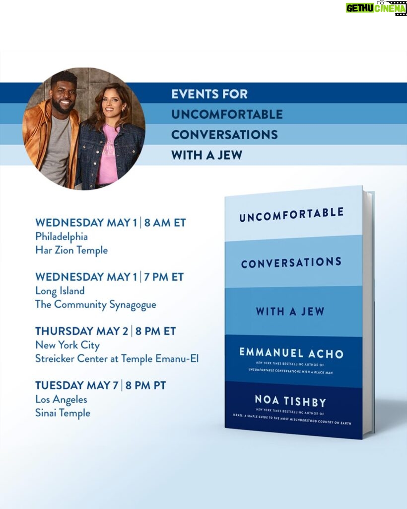 Noa Tishby Instagram - ANNOUNCEMENT: I’m hitting the road with @emmanuelacho to talk about our new book, “Uncomfortable Conversations with a Jew”. I’ll be in NYC, Philly, LA, and Long Island. And there will be some awesome moderators too, including #BretStephens @mandanadayani @yoavdavis and @sbutnick. Head over to my stories to get your tickets now. See you soon! To get my kibbutz Nir Oz T-shirt and many more @haachim_restaurant