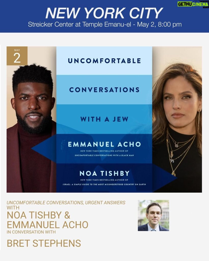 Noa Tishby Instagram - ANNOUNCEMENT: I’m hitting the road with @emmanuelacho to talk about our new book, “Uncomfortable Conversations with a Jew”. I’ll be in NYC, Philly, LA, and Long Island. And there will be some awesome moderators too, including #BretStephens @mandanadayani @yoavdavis and @sbutnick. Head over to my stories to get your tickets now. See you soon! To get my kibbutz Nir Oz T-shirt and many more @haachim_restaurant