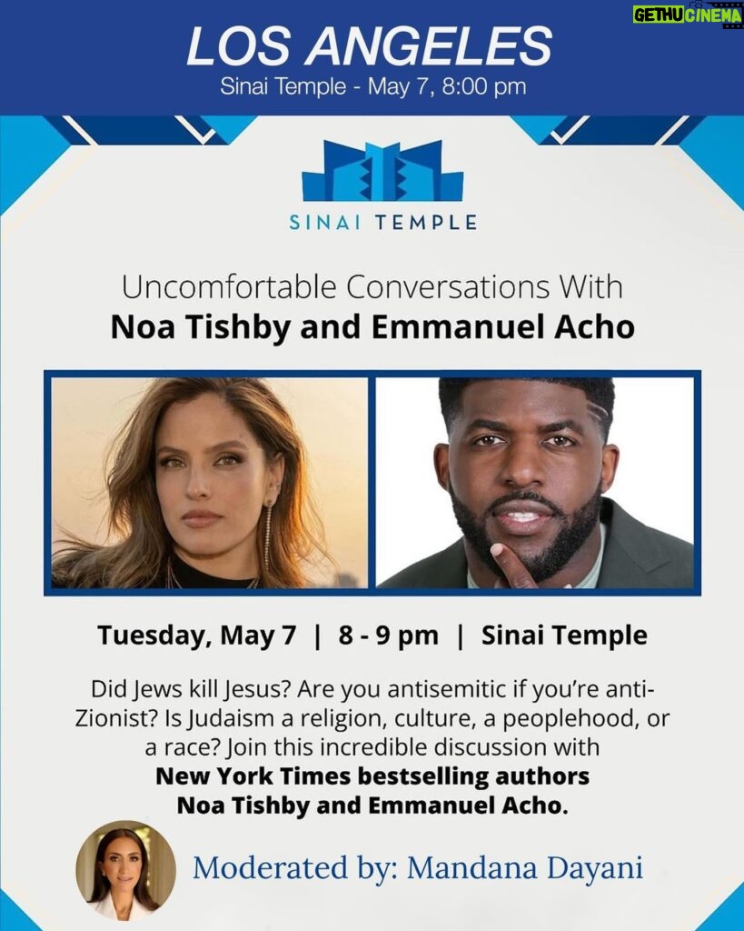 Noa Tishby Instagram - ANNOUNCEMENT: I’m hitting the road with @emmanuelacho to talk about our new book, “Uncomfortable Conversations with a Jew”. I’ll be in NYC, Philly, LA, and Long Island. And there will be some awesome moderators too, including #BretStephens @mandanadayani @yoavdavis and @sbutnick. Head over to my stories to get your tickets now. See you soon! To get my kibbutz Nir Oz T-shirt and many more @haachim_restaurant