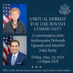 Noa Tishby Instagram – 🔔REGISTRATION LINK IN BIO:
May 24 at 12:30 PM EDT

Virtual Briefing for the Jewish Community featuring Ambassador Deborah Lipstadt, U.S. Special Envoy to Monitor and Combat Antisemitism, and Admiral John Kirby, National Security Communications Advisor, White House National Security Council.
 
Learn why the alarming rise in antisemitism isn’t just a matter of concern to the Jewish community, but a direct threat to democracy and national security. Gain insights into how the U.S. Department of State, and the U.S. government in general, are addressing Jew-hatred around the world and why a comprehensive, whole-of-society approach is more critical now than ever.
 
Don’t miss this opportunity to be informed, engaged, and empowered to counter antisemitism. Join us!