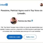 Patrícia dos Reis Instagram – Há quase dois anos eu me aventurei (sim, é sempre uma aventura uma rede social nova 😂) a criar conteúdo pro Linkedin pois eu queria muito mostrar uma Patrícia diferente da que vocês tão acostumados aqui. Eu queria contar mais sobre bastidores e sobre o dia a dia do meu processo de criação nesses mais de 13 anos trabalhando com isso e também por que eu desejava hablar mais sobre o mercado de influência e sentia que não tinha abertura em redes que eu habitava até em então. 

Foi super um trabalho de forminguinha postando aos poucos e hoje quase 2 anos depois de muito texto legal e uma newsletter com mais de 1500 assinantes o reconhecimento veio 🥹🥹

EU SOU TOP VOICE LINKEDIN 🙌 

Ou seja, o Linkedin acha TOP e relevante os conteúdos que eu crio lá!! Se você ainda não me segue, tá perdendo hahaha