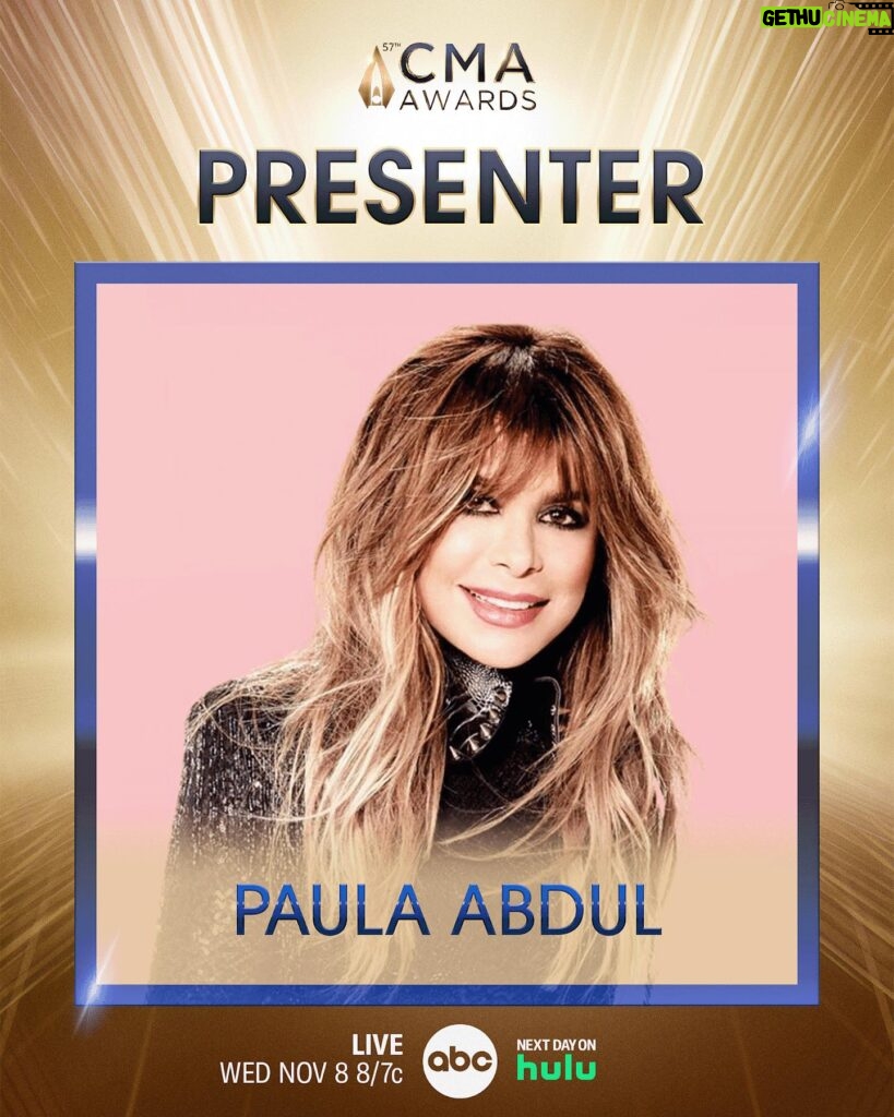 Paula Abdul Instagram - I’m so excited to be presenting an award at the #CMAawards 💕Tune in to watch the show this Wednesday at 8/7c on @abcnetwork! Stream next day on @hulu.