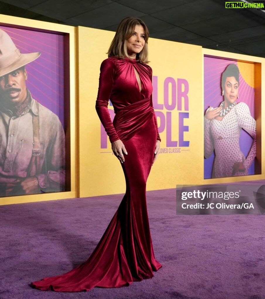 Paula Abdul Instagram - I’m blown away by @thecolorpurple 💜 The music and score was magnificent, the choreography was exquisite (shoutout to the brilliant @fatima_noir!), and the movie itself was absolutely stunning. I was in awe!! And I’m over the moon proud of our shining star, @tasiasword, who was stellar! ⭐️💫 BRAVO to the entire cast - this film is filled with so many Oscar worthy performances 👏🏼 @thecolorpurple in theaters December 25th 💜 Makeup @callitodeh Hair @faustinehornok  Dress @michaelcostello