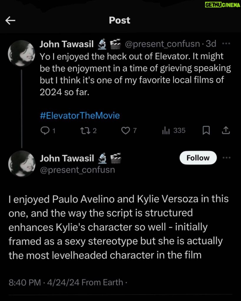 Paulo Avelino Instagram - Filed under layouts that didn’t work in the promo shoot but our movie does 🥰🫶🏼 #elevator