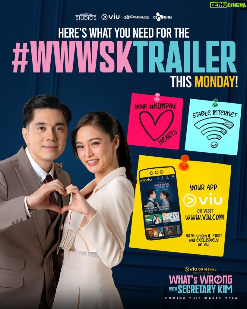 Paulo Avelino Instagram - Excited for Monday? Here’s what you need for the official release of #WWSKTrailer tomorrow! 😍 Ready your hearts for #ViuOriginalAdaptation #WhatsWrongWithSecretaryKim coming this March, watch it exclusively on Viu! #WWWSKTrailer #WWWSKPH #KimPau #KimPauOnViu