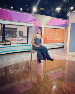 Phillipa Soo Instagram - Denim denim denim please @oscardelarenta @jenniferzeunerjewelry @todayshow Hair @seijinyc MU @miajonesmua Styled by @cristinaehrlich #press #camelotbroadway