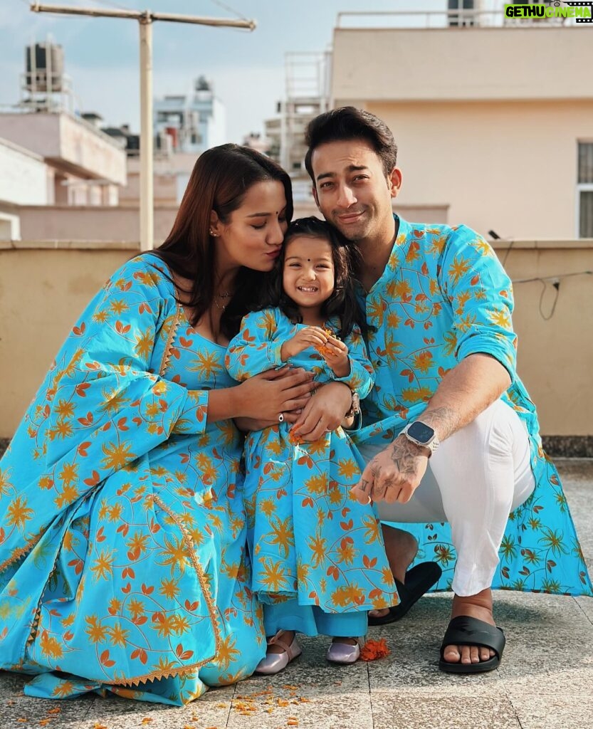 Priyanka Karki Instagram - Showing off our bright side today 🦋 Thank you @shiborinepal__ for our gorgeous festive Tihar outfits 💙 We absolutely loved them ⭐️🤍