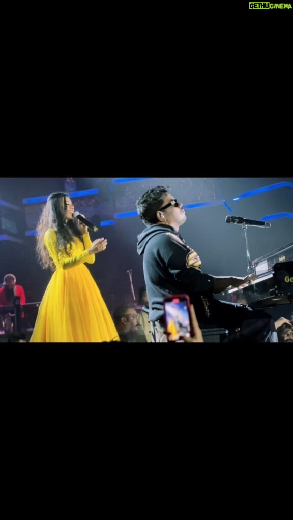 Priyanka N. K. Instagram - It absolutely feels like yesterday where I return from school everyday, listen and groove to his music. Having a transcend mp3 player which has a folder of his songs and now how surreal it feels to perform in his concert with the legend himself @itsyuvan sir. Thank you for the opportunity and for being an inspiration since forever sir! Can’t thank the universe enough for this😇 Grateful to all of you for the ❤️ And ya, Dreams do come true! . . Special Thanks to @zafroonnizar ma’am @arise.entertainment @u1liveconcert Would love to thank my dear @harshaahashtag for designing me this beautiful gown so effortlessly!❤️