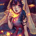 Qing Han Instagram - Moon-waning 🌙 Close-up of an older drawing that I really personally still really like how it turned out 😊~ • I was supposed to have finished doing this other drawing but I was much slower than I anticipated haha 😭~ so here's a #throwback of some sort >.