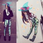 Qing Han Instagram - I tried to do a #outfitoftheday thing but I'm pretty sure I did it wrong 😂😂~ oh well 😆 • Leggings of my Ghibli painting~ @poprageous will have them for a bit before New Years, I think? Link in my profile 😁👆 (the design is a painting of mine) • Wish the hat was real haha~ and I didn't wanna draw my cardigan in xD~ Hahaha....I'm the opposite of model material and very not confident about my looks and I failed to look cool (lolol), but at least I can draw myself looking cute 😛~ but yeah, I really like the way the leggings look haha 😆 #GHIBLILEGZ
