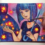 Qing Han Instagram - Star Shower 🌠🌠☔️ • HD full uncut version link in profile 👆 ( tips on how to use masking fluid and my tool list and links) • Did a mini 2.5 x 3 inch gouache and watercolor painting~ I dug up my masking fluid for this whooot ✨plus the glow is starting to get easier to do yay~~ these videos always take so long to edit though haha... *sob*. • Music: Kamiyama Junichi - On the last night of the stars (神山純一 - 星のふる夜に)