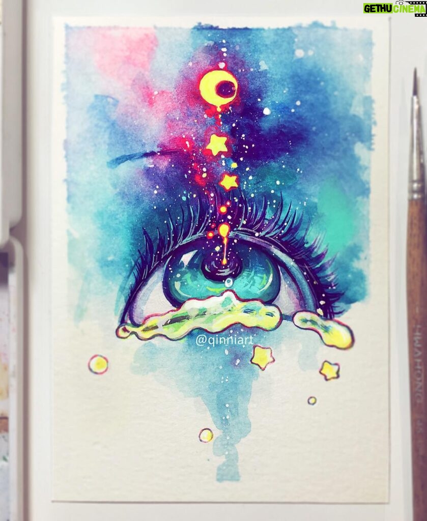 Qing Han Instagram - 【The Moonlight in Her Eyes】 New Neon paint 👌🌙✨ You can check out a little video of this painting in my story right now 😁~ • Question for followers; Do you guys want 1. A giveaway of this painting (I might paint a few more small stuffs to give away if I choose a giveaway. Will ship it anywhere of your choice.) or 2. a #sketchme event (where you guys tag posts of you or your friend or character, etc, and I choose what inspires me the most and sketch something in pencil and maybe colour it digitally. I will probably only choose 2 or 3 in total though, depending on how inspired I am. I've done it once before and you can see it in last year's posts)? But anyways, yeah, I'm just internally debating. Feel free to let me know what interests you more :3~ • • • Woah I don't think I've painted anything since April so I'm really rusty right now...;;;.