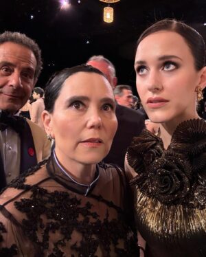 Rachel Brosnahan Instagram - We said our final goodbye to @maiseltv at the @sagawards the last night. We missed the rest of our family but I’m grateful to have gotten to close it out with SMONK (formerly known as SMIDGE) and my real life little bro. Can confirm that @alexborstein tits are still up. Thanks you all and goodnight. ✨