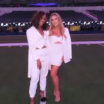 Rachel Lindsay Instagram - Never played on the field but I did party on one. Outfit: @aliceandolivia Shoes: @stevemadden