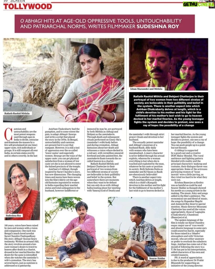 Rafiath Rashid Mithila Instagram - Thanks @sudeshna1958 for this indepth review of O Abhagi 🙏🏽 @t2telegraph