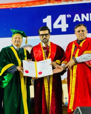 Ram Charan Instagram - Happy to receive my honorary doctorate from Vels University! Grateful to the people of Chennai and to everyone who’s been a part of my journey. Here’s to more dreams and achievements together! #velsuniversity