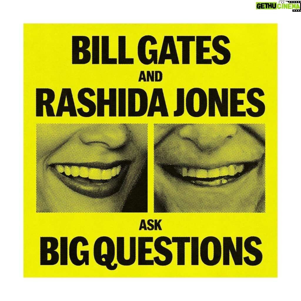 Rashida Jones Instagram - Everybody has a podcast. How's a girl supposed to stand out? Get Bill Gates as your cohost? Sure! It's called Ask Big Questions. And yes, I have a lot of questions for Bill and for our brilliant guests. The first is Dr. Anthony Fauci and we’ll be discussing the COVID. Debuts Monday, November 16. Link in my bio & story. Disclaimer: no one was microchipped during the making of this podcast 🧐