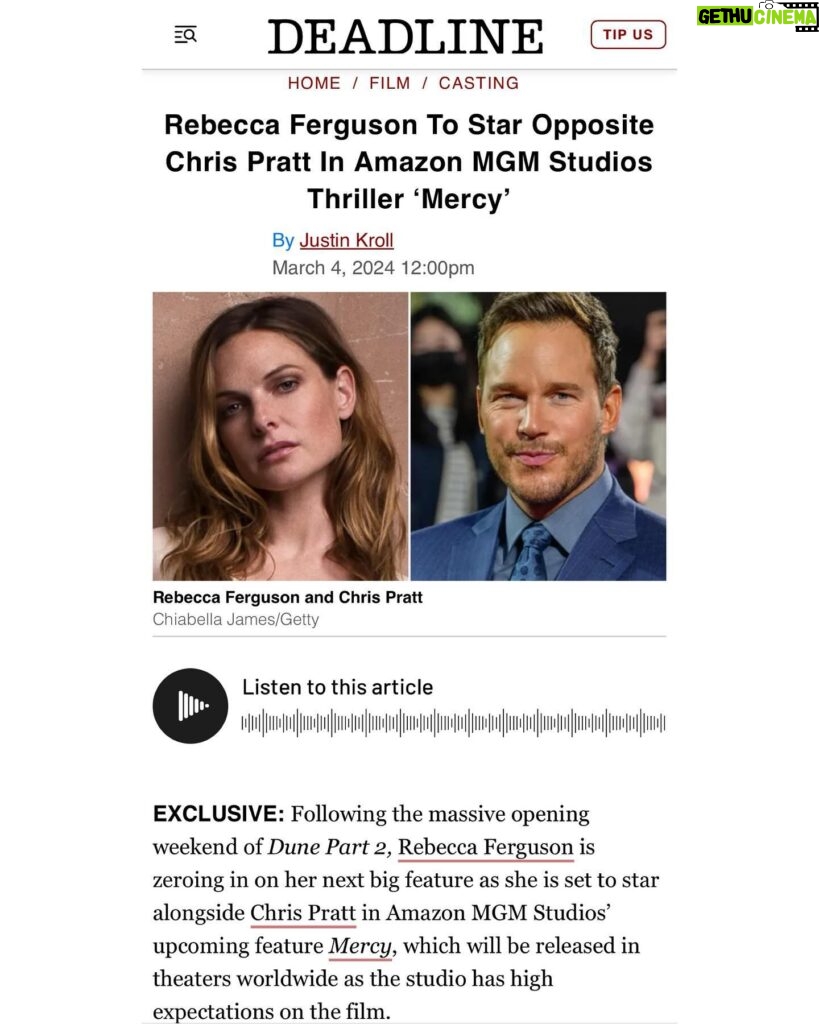 Rebecca Ferguson Instagram - Who’s up for a game of “Mercy”? @prattprattpratt?