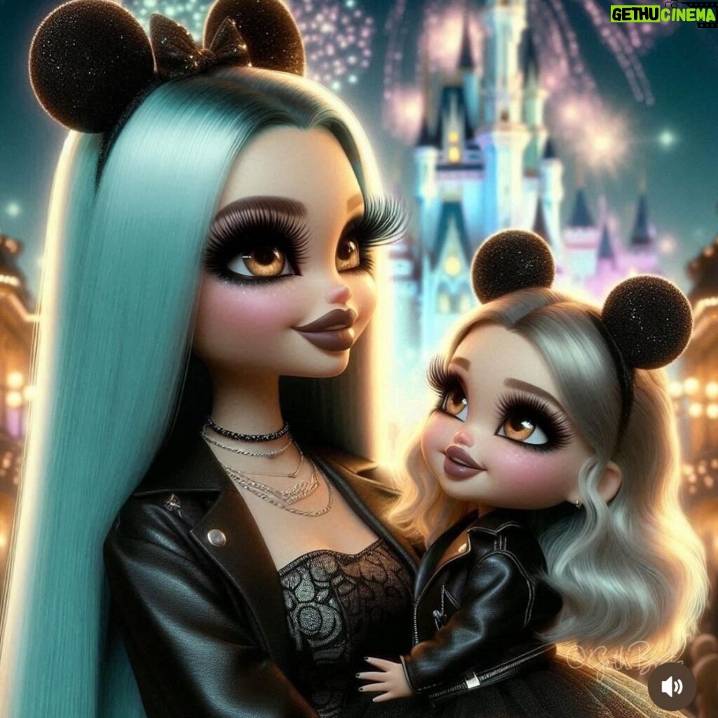 Rebecca Victoria Hardy Instagram - What it feels like vs reality 🖤🦇🕸️🏰 tysm @gothbratzai #gothicbaby #goth #disney #batsday #motherdaughter