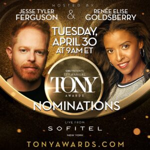 Renée Elise Goldsberry Instagram - It’s almost time to celebrate the best of #Broadway! Renée Elise Goldsberry and Jesse Tyler Ferguson are set to reveal the 77th Annual #TonyAwards nominations at @sofitelnyc.

Tune in on Tuesday, April 30th to see them live on @cbsmornings at 8:30AM ET and on our official YouTube page at 9:00AM ET.