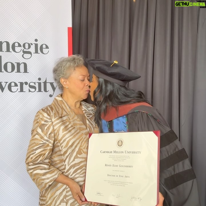 Renée Elise Goldsberry Instagram - This #MothersDay my gift was an honorary doctorate of fine arts from Carnegie Mellon University. And the joy of receiving it with my mom! She chose Carnegie Mellon for me all those years ago, and lobbied her heart out to get me in, so it is perfect to share this degree with her. I didn’t know it would feel so emotional to come back to my Alma Mater and be honored in this awesome way. I get to spend a lot of time on stage… but this moment was like no other. Staring out at the sea of graduates that have worked so hard and are ready to take on the world… seated beside the brilliant doctorate recipients, administrators, and faculty whose lives are devoted to using their awesome power and influence to do great things in this world… reconnecting with childhood and college friends and professors who I learned so much from… their lives still devoted to doing God’s work… It all moved me to tears. Class of 2024! Congratulations! I’m honored to be one of you! Motherhood is a miracle in my life, so this day was already sacred. Now I get to add DOCTOR to that title. Dr. Mom! That’s me now! I’m thanking God for it all! #cmudrama #graduates! Thx for cheering for me! I’m cheering for you too! @savannahlee_thatsme and @travisroyrogers thx for the gorgeous serenade! These graduates can SANG! HIRE THEM NOW! Thank you, Pres @cmufarnam! I wish I had your selfie to post! @carnegiemellon #honorarydoctorate #mothersdaygift #classof2024 #commencement