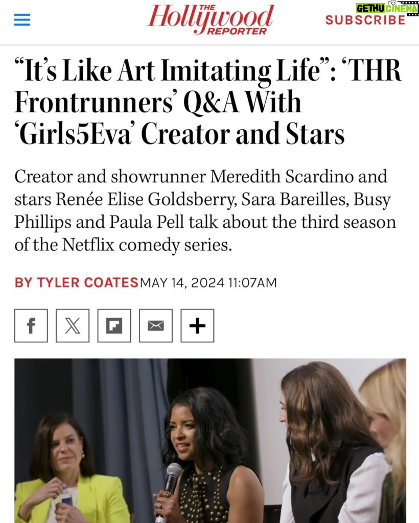 Renée Elise Goldsberry Instagram - It’s not me against you, it’s us against them! Check out the full #HollywoodReporter interview when you click link in my story. And watch season 3 of #Girls5Eva only on @Netflix! 💇🏾‍♀️: @takishahair 💄: @autumnmoultriebeauty 🧷: @sarahslutsky 👗: @cynthiarowley 👠: @casadeiofficial 💎: @_jennybird