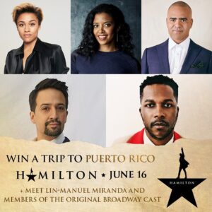 Renée Elise Goldsberry Instagram - ✈️I've teamed up with @lin_manuel to bring 10 LUCKY WINNERS and their  1 to see @hamiltonmusical in Puerto Rico! Use #Ham10x10 and tag who you'd bring as your  1 below.

You'll be treated to a pre-show reception and VIP photo-op with me and some of the Original Broadway Cast, including the incredible @arianadebose, @cjack930, @leslieodomjr, and, of course, ME! Then, join us for an unforgettable post-show celebration with the current ANGELICA cast and crew.

Donate $10 or more at WinHamiltonPR.com to enter and support the Flamboyan Arts Fund and @hispanic_federation.
