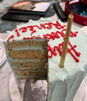 Renée Elise Goldsberry Instagram - I’ve been cranky on my birthday as long as I can remember. Too much pressure on this day to feel special, and that’s  too much to ask of January 2nd—THE MOST SOBERING DAY OF THE YEAR. 

Feel sorry for my family on January 2nd. They try. They sing to me at some point, and I smile and say thank you, but my eyes can’t hide my disappointment that everyone everywhere is un-decking the halls and starting their diets on my day.

This one didn’t start any better. My already sleep deprived family went to bed at 11pm last night because we had to catch a 6am flight home.  I woke up at 1am to a drunken mob of Michigan fans who were screaming outside of our hotel room until 30 mins before our alarm. 
TSA chose THIS day to randomly test my hands, and for some strange reason I failed! My family looked on with pity as I was full and I mean FULL body groped at security like a terrorist, in front of hordes of strangers. ( I didn’t know they went under your shirt and waist band! Really guys?)

But in the back middle of this plane I am on, the WiFi is working, and the happy birthday texts are coming through and reminding me how great this birthdate is. It’s so early in the year, a lot of people remember January 2nd! 1-2, Baby! 
And I always get a pre-birthday surprise party during New Year’s Day Dinner! That counts!

So I’m posting my New Year’s Day pre-birthday cake, and the last moments of a spontaneous revival we had last night! (The bottle of wine opened for me was SOOOO good we had to call it communion!)

I blew out that pre-birthday candle yesterday bursting with gratitude for my family and for my friends. I’m grateful that I’m never sad about getting older. I’m grateful for the MIRACLE of another year. Life is precious! Love is all around me! And there is still so much to celebrate! Even on the day after the parade!

#january2 
#embraceyourbirthday 
#thebloodthatgivesmestrength 
#itwillneverloseitspower