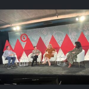 Rhea Seehorn Instagram - Loved my @coopers_tv EP / director look … just couldn’t hold the serious game face for long. 
My fellow EP/director and dear friend @hannahdavislaw & I had way too much fun talking with @dadehayes1 and @kim.granito for the @amc_tv @advertisingweek panel.
And we may have squeezed in some running around town & dim sum.
Because, there’s nothing better then fall in New York!
#awny #amc #coopersbar 

Stylist: @highheelprncess 
Hair: @seijinyc 
Makeup: @yumi_mori 
Dress: @lelarose 
Heels: @sarahflint_nyc
