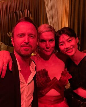Rhea Seehorn Instagram - The #BCS Family had so much (sweaty) fun taking that #Emmy yellow carpet by (sweaty) storm!!! 
Thank you to the @televisionacad for all our @bettercallsaulamc nominations & congrats to the award winners!!!
I love, love, loved my @georgeschakraofficial dress, beautiful gold (comfortable) heels by @sarahflint_nyc , otherworldly jewelry by @lorraineschwartz , and a super cool modern take on old Hollywood glamour hair & makeup by @matthewstylist & @kayleenmcadams . 
Thank you @highheelprncess for the impeccable styling & @whatsupbabyruth @kendallhein & @viewpoint & @amc_tv for an incredible couple of months/years leading me here! 
xxoo