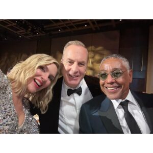 Rhea Seehorn Instagram - We had a LOT of fun last night! 
Thank you to the @criticschoice Awards & CONGRATS to the #bettercallsaul family for our #BestDrama Award, @thegiancarloesposito for #BestSupportingActor & @therealbobodenkirk for #BestLeadActor !!!
Much love to the cast, crew, critics and our fans!
& thank you to my glam team for making me feel like a million bucks!
Hair @matthewstylist 
Makeup @kayleenmcadams 
Dress @jennypackham 
Shoes @shutzoficialboulevard 
Jewelry @effyjewelry & @saraweinstock 
Styling @highheelprncess