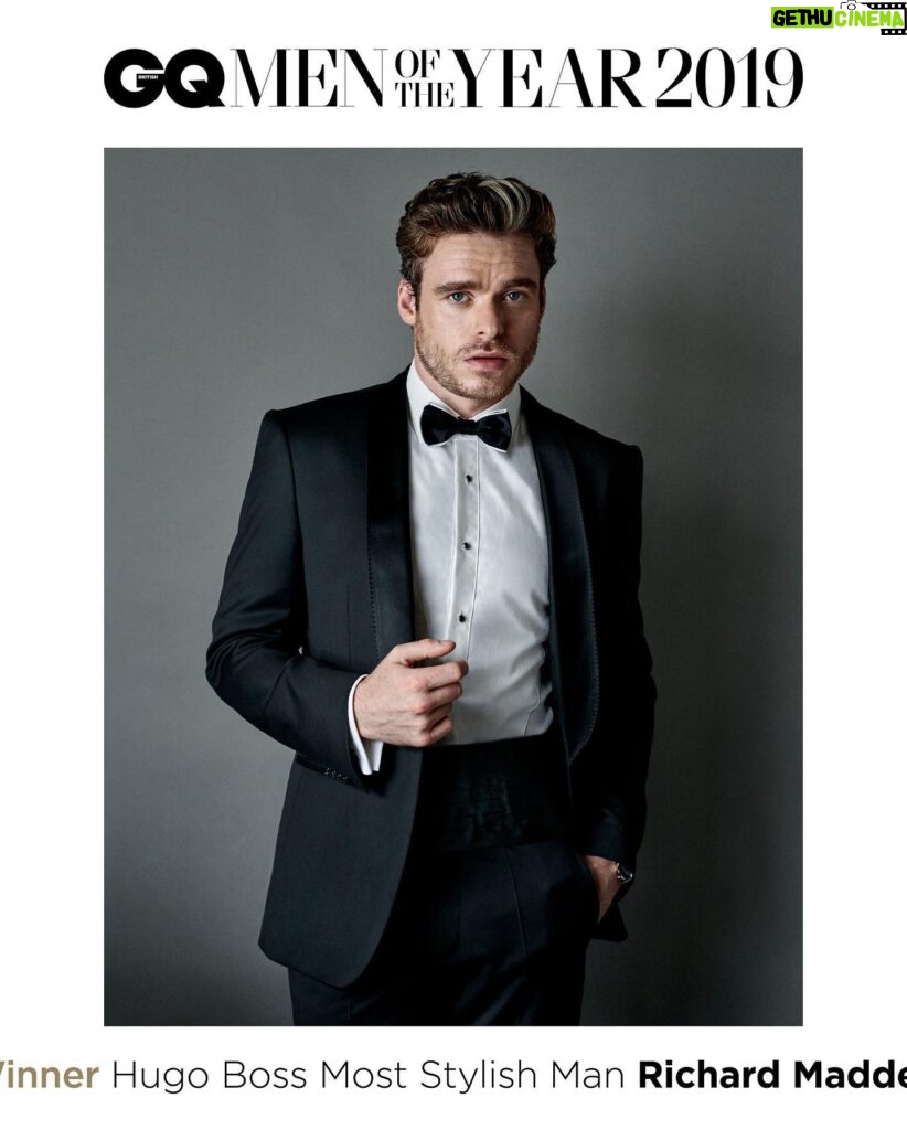 Richard Madden Instagram - @britishgq Out Now! Thank you so much for honouring me with this years Hugo @boss Most Stylish Man at the #GQAwards !! Thank you to @ritaora for presenting it to me 🔥 Writer: @alfredcytong Groomer: @charley.mcewen Photographer: @marianovivanco Stylist: @tonycooky Creative direction: @paulsolomonsgq