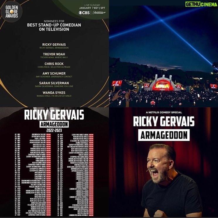 Ricky Gervais Instagram - And that’s a wrap on #Armageddon. Best tour ever. Thanks to everyone who bought a ticket and to everyone who tried. You helped me break world records and raise millions for animal charities. Watch it on Netflix from December 25th. Merry Christmas.