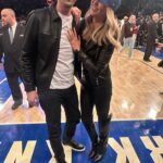 Riley Voelkel Instagram - Go Knicks 🏀 @nyknicks @thegarden #nyknicks #letsgo #ootd Jackets& Boots @allsaints Top and Pants @lagencefashion Ring @ettika Earrings @pebbyforevee Styled by @718blonde