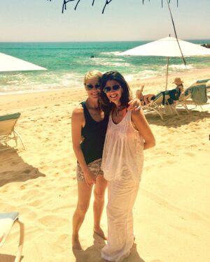 Robin Wright Instagram - Wayback Wednesday! Last decade #waybackwednesday Taking in the sun with my dear friend and Co-founder of Pour Les Femmes @pourlesfemmesofficial #pourlesfemmes #onthebeach #loungewear #pajamas #mercimonamie