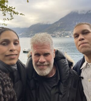 Ron Perlman Instagram - Little fam time, @blake_perlman, @delroy.edwards , and the old man. Lago di Como, Italia. November ‘22.