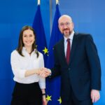 Sanna Marin Instagram - Full days of meetings and insightful discussions in Brussels 🇪🇺 Prime Minister of Belgium 🇧🇪 @alexanderdecroo, President of the @eucouncil @CharlesMichel, Vice President of the @europeancommission Věra Jourová, European Commissioner for International Partnerships @juttaurpilainen, Commissioner for Neighbourhood and Enlargement Olivér Várhelyi, Commissioner for Health and Food Safety @skyriakides as well as Commissioner for Financial Services, Financial Stability and Capital Markets Union @mcguinnesseu as well as many other great professionals. 🇪🇺 Also thank you @institutegc Brussels for organizing a full house discussion on the European future of #Ukraine and #Moldova with Deputy Prime Minister for European and Euro-Atlantic Integration of Ukraine Olha Stefanishyna @olhastefanishyna, Deputy Prime Minister for European Integration Cristina Gherasimov, and EU Commissioner for Jobs and Social Rights, @pes_eu Common Candidate Nicolas Schmit. The question of enlargement is now being discussed under very unique geopolitical circumstances - different than ever before. Ukrainian & Moldovian proggress on the path of EU integration is fundamentally linked to the broader question European values and security. This is why it’s crucial for Europe to articulate a clear positioning: aggressive actions will only lead to the citizens of Ukraine and Moldova choosing the European way: collective commitment to peace, stability, international norms, and the sovereignty of nations to determine their paths. 🇪🇺🇺🇦🇲🇩