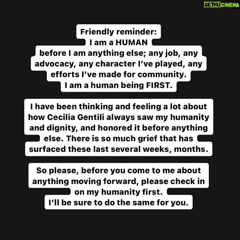 Sara Ramirez Instagram - Friendly reminder: I am a HUMAN before I am anything else; any job, any advocacy, any character I’ve played, any efforts I’ve made for community. I am a human being FIRST. I’ve been thinking and feeling a lot about how Cecilia Gentili always saw my humanity and dignity, and honored it before anything else. There is so much grief that has surfaced these last several weeks, months. So please, before you come to me about anything moving forward, please check in on my humanity first. I’ll be sure to do the same for you.
