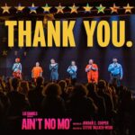 Sara Ramirez Instagram - Pic of @fednajacquet @smatesky @jordanecooper @ebonym_o @crystallucasperry @marchantdavis on the Belasco Theater stage during their bow at the end of @aintnomobway, 10 multicolored stars in a line across the top of the pic, “THANK YOU” in large yellow font above the actors’ heads, the backs of heads and bodies of an array of audience members giving the play a much deserved standing ovation, and “Lee Daniels presents AIN’T NO MO’ written by Jordan E. Cooper directed by Stevie Walker-Webb” in bright fuchsia font along the bottom. To the brilliant cast, crew, director @steviewalkerwebb, producers @leedaniels, @marvetbritto, @lenawaithe, and the entire producing team of @aintnomobway, thank you for your heart, your spirit, your humanity, your truth, your energy, your storytelling! @jordanecooper , there are no words but I’ve meant the ones I’ve already shared. You have made history in so many ways, not the least of which is being the youngest playwright in Broadway history. Take up all the space today, tonight, and beyond, knowing there is a large community rooting for this to not be the final destination, but rather a brief layover on the way to what’s next for #AintNoMo. As community collectively continues to work to save Aint No Mo beyond this run, I am eternally grateful for the way this work is generative and healing for so many. We need Black art to be properly supported and set up for success on Broadway and beyond. We need Black art, we need radical Black art, we need radical Black Queer art, we need this play, we need you.