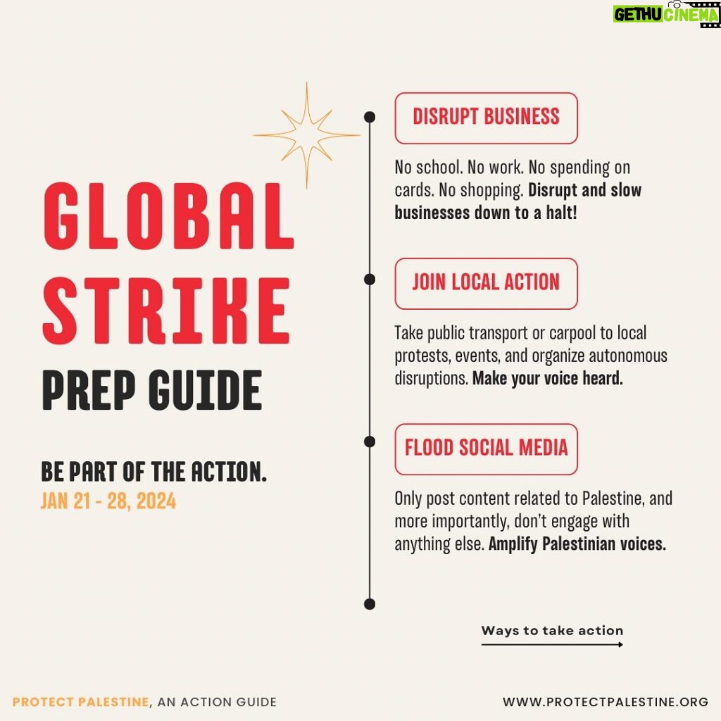 Sara Ramirez Instagram - JOIN THE WEEKLONG GLOBAL STRIKE. There’s no time to “wait and see” – we’re calling on you to mobilize your friends and family to stop spending money, flood politicans phonelines, and take to the streets for local actions. We demand a ceasefire NOW. For 3-minute tasks and information on local protests & events, check our link in bio. #standwithpalestine #freedomforpalestine #ceasefirenow #istandwithpalestine