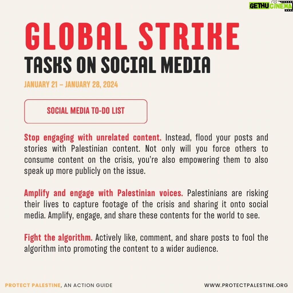 Sara Ramirez Instagram - JOIN THE WEEKLONG GLOBAL STRIKE. There’s no time to “wait and see” – we’re calling on you to mobilize your friends and family to stop spending money, flood politicans phonelines, and take to the streets for local actions. We demand a ceasefire NOW. For 3-minute tasks and information on local protests & events, check our link in bio. #standwithpalestine #freedomforpalestine #ceasefirenow #istandwithpalestine