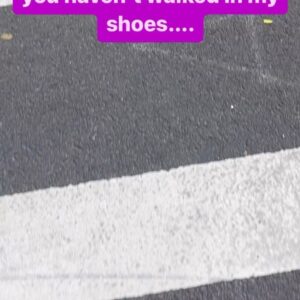 Sara Ramirez Instagram - Can I say how refreshing and healing it is to date someone who genuinely, authentically loves me for ALL of me, and not the spotlight? What you see here is just a glimpse of how LARGE this beautiful Leo LOVES ME. Thank you, Universe! And a glimpse it shall remain until we choose to share more. Until then we will continue minding our own BEAUTIFUL QUEER TRANS BUSINESS. 🥰 

Video: Sara’s legs and feet pounding the NYC pavement in white joggers and custom white Adidas made by @trudy0nduty that read “I love you” a gazillion times in black font on both shoes, a purple chyron at the top of the video with light purple font that reads “Friendly reminder that if you haven’t walked in my shoes…”

Image 1: A still of the same view of Sara’s legs and feet, same joggers and Adidas, same NYC pavement, a purple chyron at the top that reads in light purple font “…then you don’t know my life.”

Image 2: Insta story where @trudy0nduty commented on Sara’s story (image 1 of this post) with his own comment overlay that reads “My baby (warm loving feels emoji)” in white font on black background.