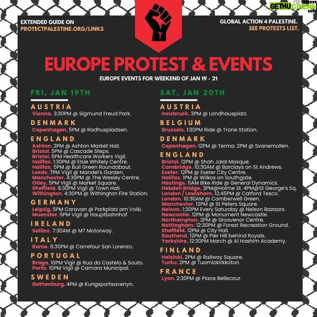 Sara Ramirez Instagram - CEASEFIRE NOW!! GLOBAL STRIKE JAN 21-28 Repost from @protectpalestineorg OUR WEEKEND PROTEST GUIDE IS HERE. 175 PROTESTS AND EVENTS AROUND THE WORLD, WHERE WILL YOU PROTEST? Details to all protests in our link in bio! #standwithpalestine #freedomforpalestine #ceasefirenow #istandwithpalestine