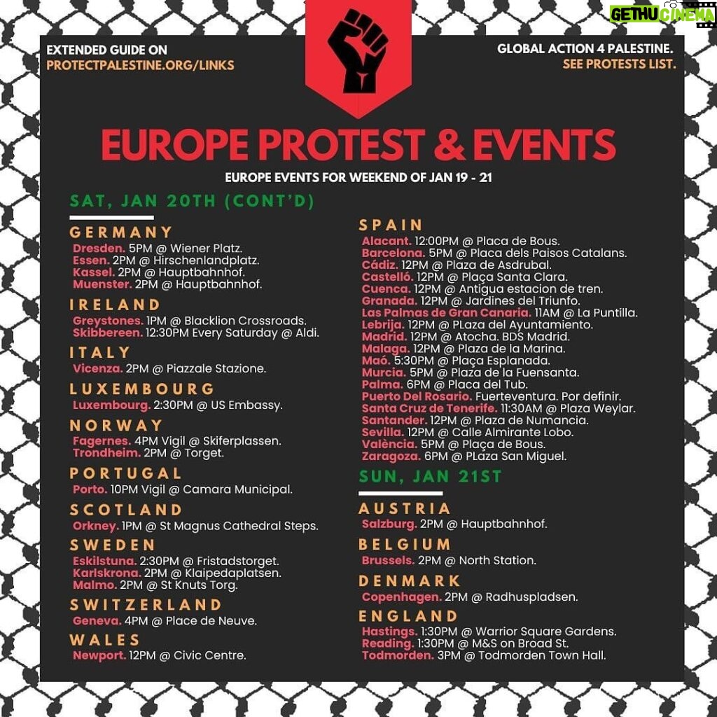 Sara Ramirez Instagram - CEASEFIRE NOW!! GLOBAL STRIKE JAN 21-28 Repost from @protectpalestineorg OUR WEEKEND PROTEST GUIDE IS HERE. 175 PROTESTS AND EVENTS AROUND THE WORLD, WHERE WILL YOU PROTEST? Details to all protests in our link in bio! #standwithpalestine #freedomforpalestine #ceasefirenow #istandwithpalestine