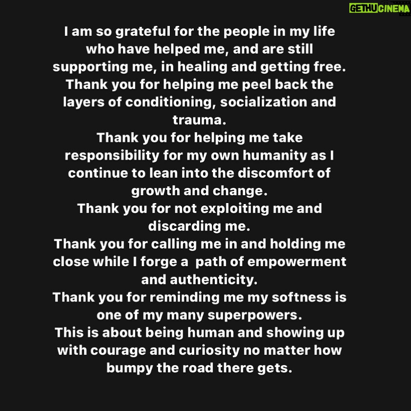 Sara Ramirez Instagram - I am so grateful for the people in my life who have helped me, and are still supporting me, in healing and getting free. Thank you for helping me peel back the layers of conditioning, socialization and trauma. Thank you for helping me take responsibility for my own humanity as I continue to lean into the discomfort of growth and change. Thank you for not exploiting me and discarding me. Thank you for calling me in and holding me close while I forge a path of empowerment and authenticity. Thank you for reminding me my softness is one of my many superpowers. This is about being human and showing up with courage and curiosity no matter how bumpy the road there gets.