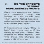 Sarah Gilman Instagram – hello from a persistent depressive episode. i’ve been feeling a bit hopeless lately and afraid to talk about it, and i suspect i’m not the only one. as a reminder (though it doesn’t make the feeling easier), hopelessness is a normal reaction to big, difficult life events like grief, break-ups, life changes, and of course major news coverage around particularly upsetting/tragic events. you shouldn’t be ashamed of hopelessness, but i would also hate for you to sink into it and to let it take over you. 

i was searching for  some antidotes to this feeling and stumbled onto this article from @officialwondermind, called 10 Very Good Ways to Deal With Hopelessness by Sam Brodsky, that I particularly liked because of its mixture of research/actionable suggestions/examples (my brain has been a bit sad and fuzzy so I’m appreciating the concrete instructions). I’ve put a few of the tips onto slides to share with you in case it helps, but I highly recommend checking out the actual article, which is a bit more detailed.  i’m also tagging a number of relevant organizations on the pertinent slides. sending hugs and love in this tumultuous time. 

and please please please, when you have the opportunity, choose kindness over hate.

https://www.wondermind.com/article/hopeless/