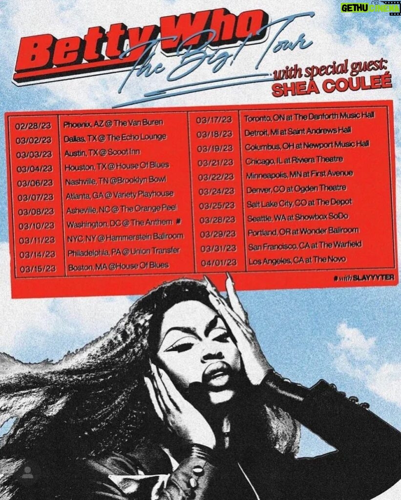 Shea Couleé Instagram - Ask & you shall receive: Meet and Greet packages added for ALL cities on The Big Tour with Betty Who / on sale this Friday at 10am CST @ SheaCoulee.com!! . ✨ . It’s been a minute since I’ve toured the U.S. so I’m very excited to meet and greet all of your pretty faces and perform my new music for you all!! Make sure to grab your M&G package this Friday because there is limited availability. (Please note: M&G package does not come with a event ticket)