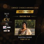 Shefali Shah Instagram - A round of applause for Shefali Shah for winning the award for Best Actress at the #CriticsChoiceAwards 2024 for her mesmerizing performance in the feature film Three of Us! Her ability to create memorable characters is truly commendable. @filmcriticsguild @groupm_motion @vistasmediacapital @streaxindia @britannia.industries @disneyplushotstar